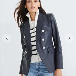 New Veronica Beard Miller Leather Dickey Jacket Size 0 Navy NWT